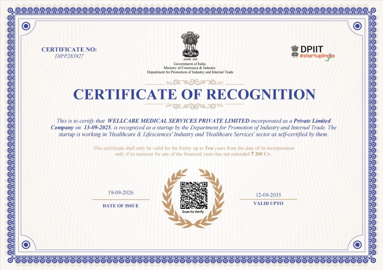 DPIIT Startup India Certificate – Wellcare Labs